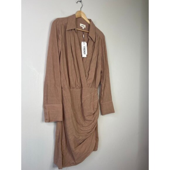 NWT L'agence Long Sleeve Wrap-Around Libbie Mini Dress Brown Ginger Snap Size: 8 - Picture 3 of 7